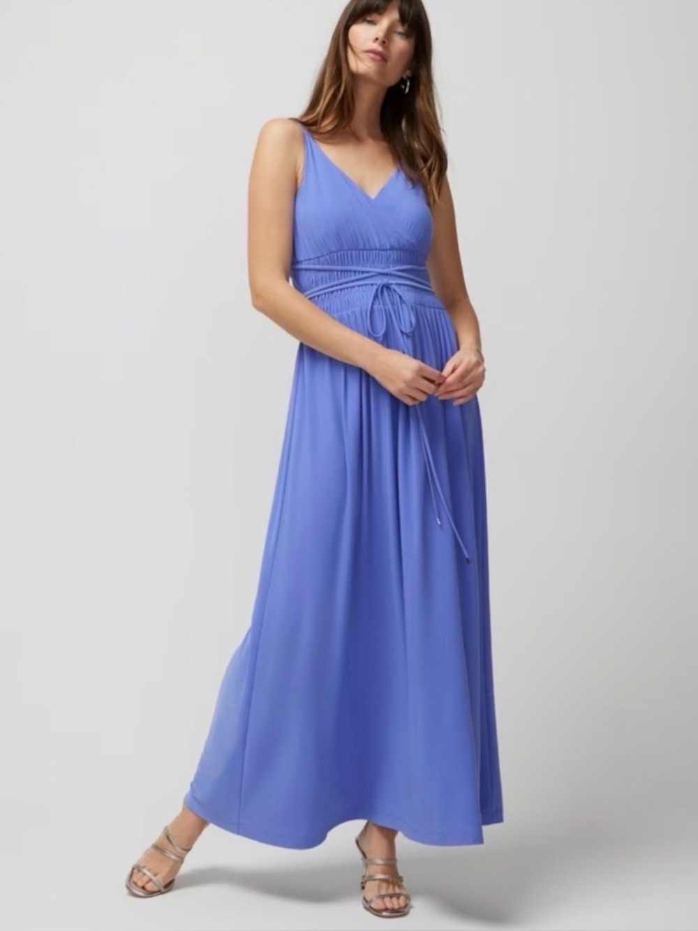 Violet Blue V-Neck Maxi Dress with Waist Tie